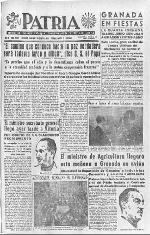 'Patria  : diario de Falange Española Tradicionalista y de las J.O.N.S.' - Año X Número 2645  - 1945 Junio 03