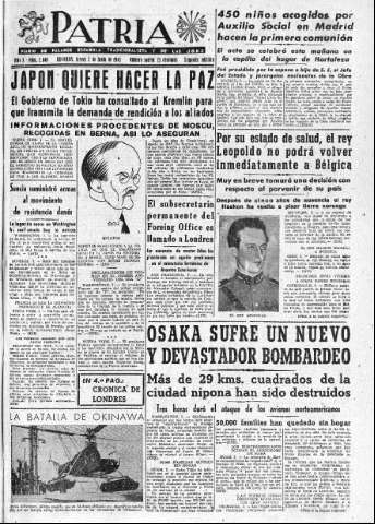 'Patria  : diario de Falange Española Tradicionalista y de las J.O.N.S.' - Año X Número 2648 2ª ed. - 1945 Junio 07