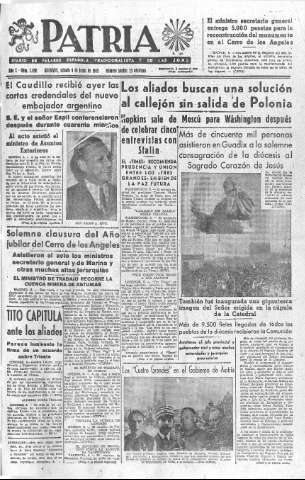 'Patria  : diario de Falange Española Tradicionalista y de las J.O.N.S.' - Año X Número 2650  - 1945 Junio 09