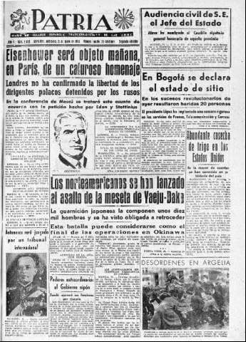 'Patria  : diario de Falange Española Tradicionalista y de las J.O.N.S.' - Año X Número 2653 2ª ed. - 1945 Junio 13