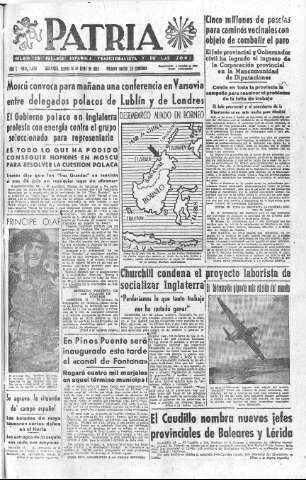 'Patria  : diario de Falange Española Tradicionalista y de las J.O.N.S.' - Año X Número 2654  - 1945 Junio 14
