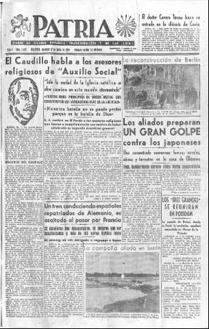 'Patria  : diario de Falange Española Tradicionalista y de las J.O.N.S.' - Año X Número 2657  - 1945 Junio 17
