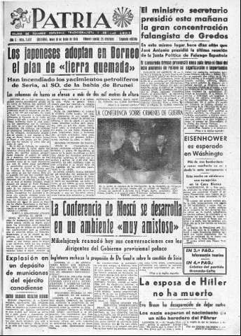 'Patria  : diario de Falange Española Tradicionalista y de las J.O.N.S.' - Año X Número 2657 2ª ed. - 1945 Junio 18