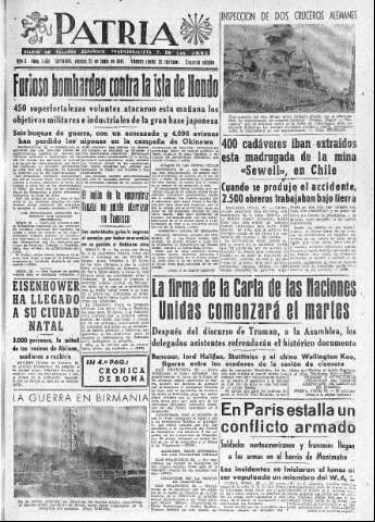 'Patria  : diario de Falange Española Tradicionalista y de las J.O.N.S.' - Año X Número 2661 2ª ed. - 1945 Junio 22