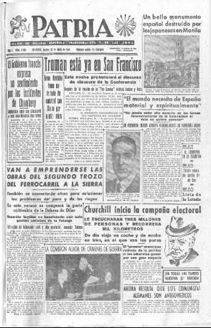 'Patria  : diario de Falange Española Tradicionalista y de las J.O.N.S.' - Año X Número 2664  - 1945 Junio 26