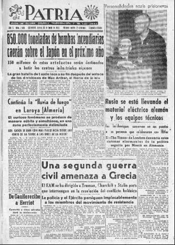 'Patria  : diario de Falange Española Tradicionalista y de las J.O.N.S.' - Año X Número 2666 2ª ed. - 1945 Junio 28