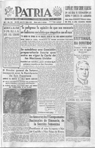 'Patria  : diario de Falange Española Tradicionalista y de las J.O.N.S.' - Año X Número 2666  - 1945 Junio 28