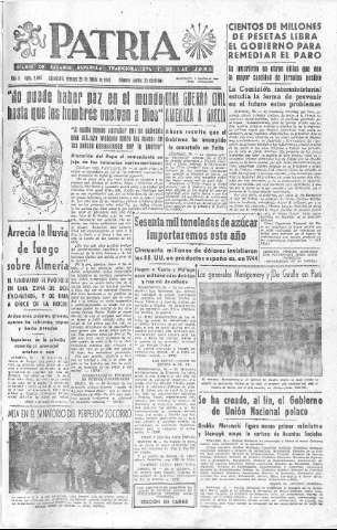 'Patria  : diario de Falange Española Tradicionalista y de las J.O.N.S.' - Año X Número 2667  - 1945 Junio 29