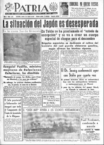 'Patria  : diario de Falange Española Tradicionalista y de las J.O.N.S.' - Año X Número 2678 2ª ed. - 1945 Julio 12