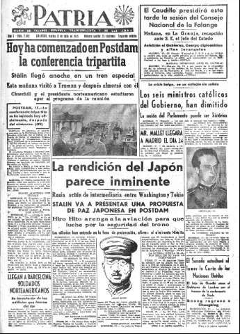 'Patria  : diario de Falange Española Tradicionalista y de las J.O.N.S.' - Año X Número 2682 2ª ed. - 1945 Julio 17