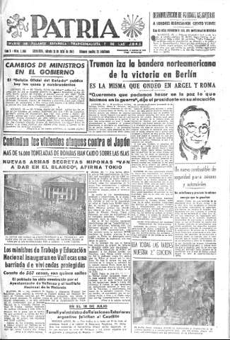 'Patria  : diario de Falange Española Tradicionalista y de las J.O.N.S.' - Año X Número 2686  - 1945 Julio 21