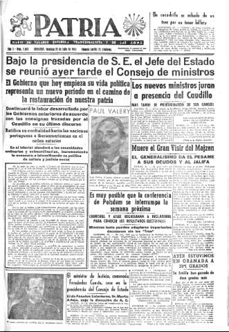 'Patria  : diario de Falange Española Tradicionalista y de las J.O.N.S.' - Año X Número 2687  - 1945 Julio 22