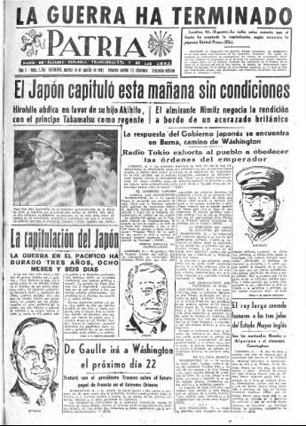 'Patria  : diario de Falange Española Tradicionalista y de las J.O.N.S.' - Año X Número 2705 2ª ed. - 1945 Agosto 14