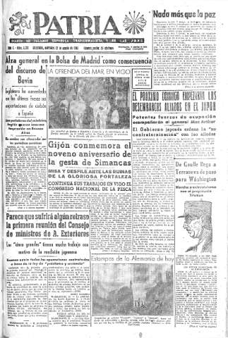 'Patria  : diario de Falange Española Tradicionalista y de las J.O.N.S.' - Año X Número 2712  - 1945 Agosto 22