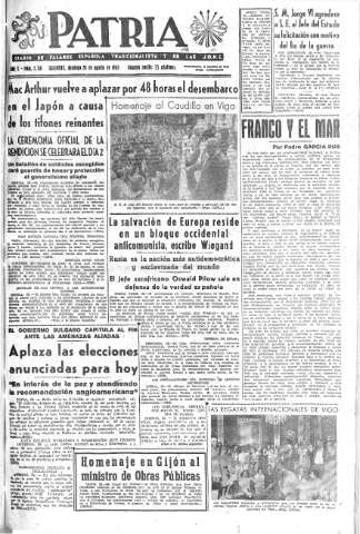 'Patria  : diario de Falange Española Tradicionalista y de las J.O.N.S.' - Año X Número 2716  - 1945 Agosto 26