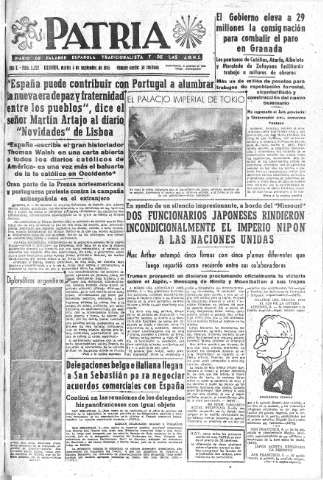'Patria  : diario de Falange Española Tradicionalista y de las J.O.N.S.' - Año X Número 2722  - 1945 Septiembre 04