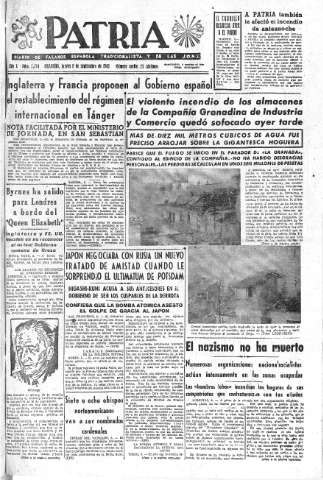 'Patria  : diario de Falange Española Tradicionalista y de las J.O.N.S.' - Año X Número 2724  - 1945 Septiembre 06