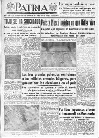 'Patria  : diario de Falange Española Tradicionalista y de las J.O.N.S.' - Año X Número 2728 2ª ed. - 1945 Septiembre 11