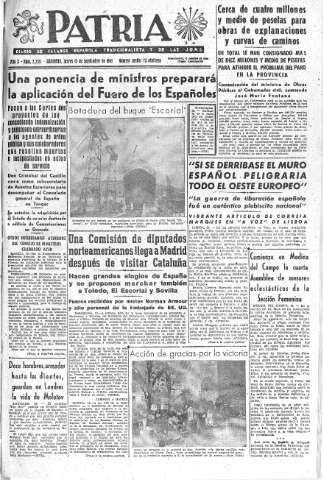 'Patria  : diario de Falange Española Tradicionalista y de las J.O.N.S.' - Año X Número 2730  - 1945 Septiembre 13