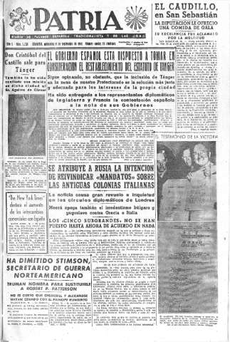 'Patria  : diario de Falange Española Tradicionalista y de las J.O.N.S.' - Año X Número 2735  - 1945 Septiembre 19