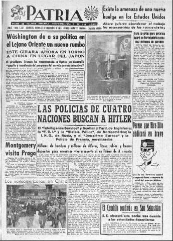 'Patria  : diario de Falange Española Tradicionalista y de las J.O.N.S.' - Año X Número 2737 2ª ed. - 1945 Septiembre 21