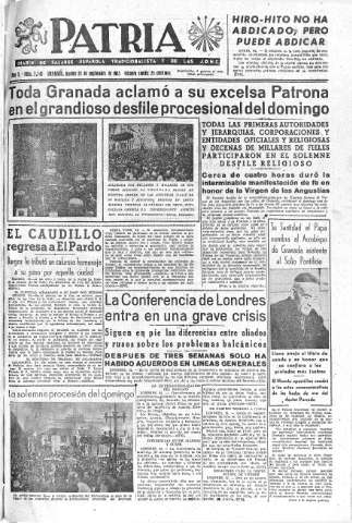 'Patria  : diario de Falange Española Tradicionalista y de las J.O.N.S.' - Año X Número 2740  - 1945 Septiembre 25