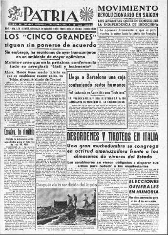'Patria  : diario de Falange Española Tradicionalista y de las J.O.N.S.' - Año X Número 2741 2ª ed. - 1945 Septiembre 26