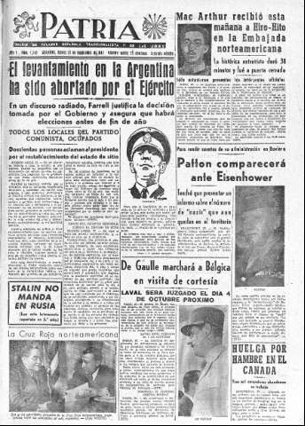 'Patria  : diario de Falange Española Tradicionalista y de las J.O.N.S.' - Año X Número 2742 2ª ed. - 1945 Septiembre 27