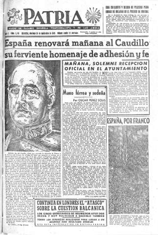'Patria  : diario de Falange Española Tradicionalista y de las J.O.N.S.' - Año X Número 2745  - 1945 Septiembre 30