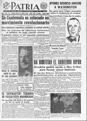 'Patria  : diario de Falange Española Tradicionalista y de las J.O.N.S.' - Año X Número 2749 2ª ed. - 1945 Octubre 05