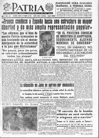 'Patria  : diario de Falange Española Tradicionalista y de las J.O.N.S.' - Año X Número 2752 2ª ed. - 1945 Octubre 09