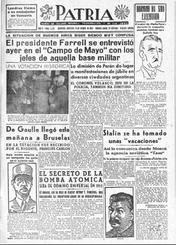 'Patria  : diario de Falange Española Tradicionalista y de las J.O.N.S.' - Año X Número 2753 2ª ed. - 1945 Octubre 10