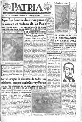 'Patria  : diario de Falange Española Tradicionalista y de las J.O.N.S.' - Año X Número 2757  - 1945 Octubre 14