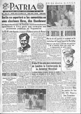 'Patria  : diario de Falange Española Tradicionalista y de las J.O.N.S.' - Año X Número 2758 2ª ed. - 1945 Octubre 16