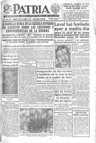 'Patria  : diario de Falange Española Tradicionalista y de las J.O.N.S.' - Año X Número 2758  - 1945 Octubre 16