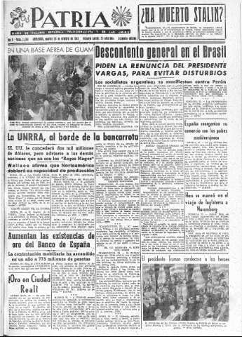 'Patria  : diario de Falange Española Tradicionalista y de las J.O.N.S.' - Año X Número 2764 2ª ed. - 1945 Octubre 23