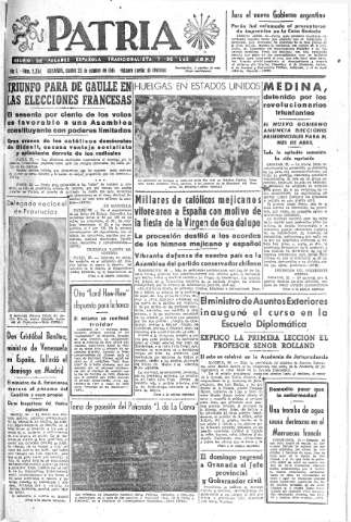 'Patria  : diario de Falange Española Tradicionalista y de las J.O.N.S.' - Año X Número 2764  - 1945 Octubre 23
