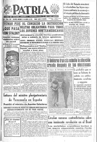 'Patria  : diario de Falange Española Tradicionalista y de las J.O.N.S.' - Año X Número 2765  - 1945 Octubre 24