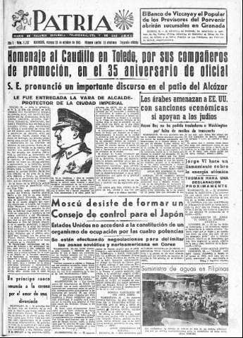 'Patria  : diario de Falange Española Tradicionalista y de las J.O.N.S.' - Año X Número 2767 2ª ed. - 1945 Octubre 26