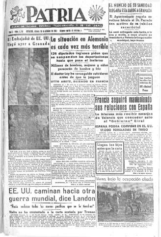 'Patria  : diario de Falange Española Tradicionalista y de las J.O.N.S.' - Año X Número 2767  - 1945 Octubre 26