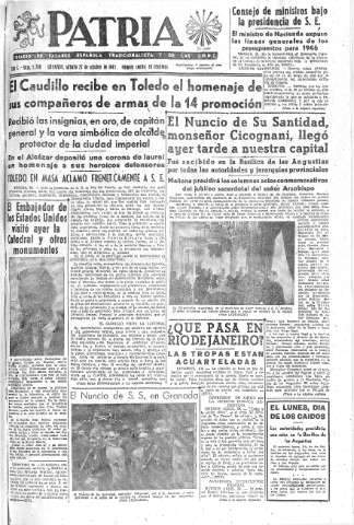 'Patria  : diario de Falange Española Tradicionalista y de las J.O.N.S.' - Año X Número 2768  - 1945 Octubre 27