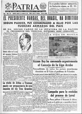 'Patria  : diario de Falange Española Tradicionalista y de las J.O.N.S.' - Año X Número 2770 2ª ed. - 1945 Octubre 30
