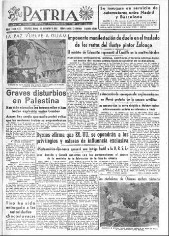 'Patria  : diario de Falange Española Tradicionalista y de las J.O.N.S.' - Año X Número 2772 2ª ed. - 1945 Noviembre 01