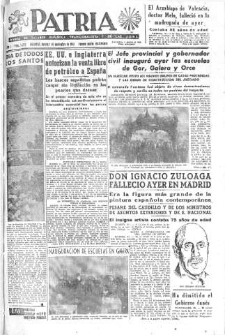 'Patria  : diario de Falange Española Tradicionalista y de las J.O.N.S.' - Año X Número 2772  - 1945 Noviembre 01