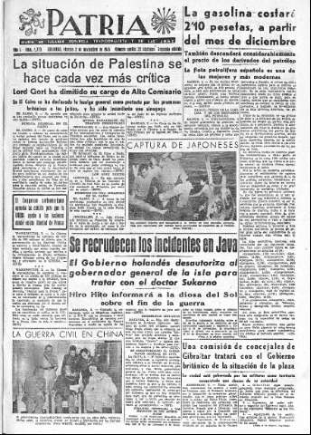 'Patria  : diario de Falange Española Tradicionalista y de las J.O.N.S.' - Año X Número 2773 2ª ed. - 1945 Noviembre 02