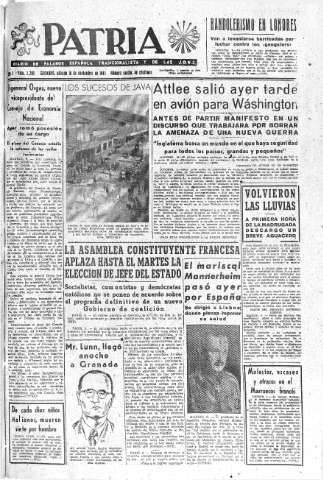 'Patria  : diario de Falange Española Tradicionalista y de las J.O.N.S.' - Año X Número 2780  - 1945 Noviembre 10