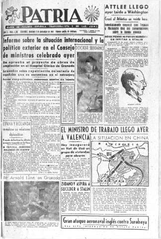 'Patria  : diario de Falange Española Tradicionalista y de las J.O.N.S.' - Año X Número 2781  - 1945 Noviembre 11