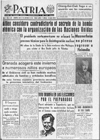 'Patria  : diario de Falange Española Tradicionalista y de las J.O.N.S.' - Año X Número 2781 2ª ed. - 1945 Noviembre 12