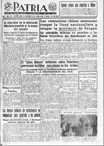 'Patria  : diario de Falange Española Tradicionalista y de las J.O.N.S.' - Año X Número 2782 2ª ed. - 1945 Noviembre 13