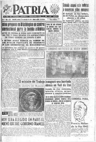 'Patria  : diario de Falange Española Tradicionalista y de las J.O.N.S.' - Año X Número 2782  - 1945 Noviembre 13